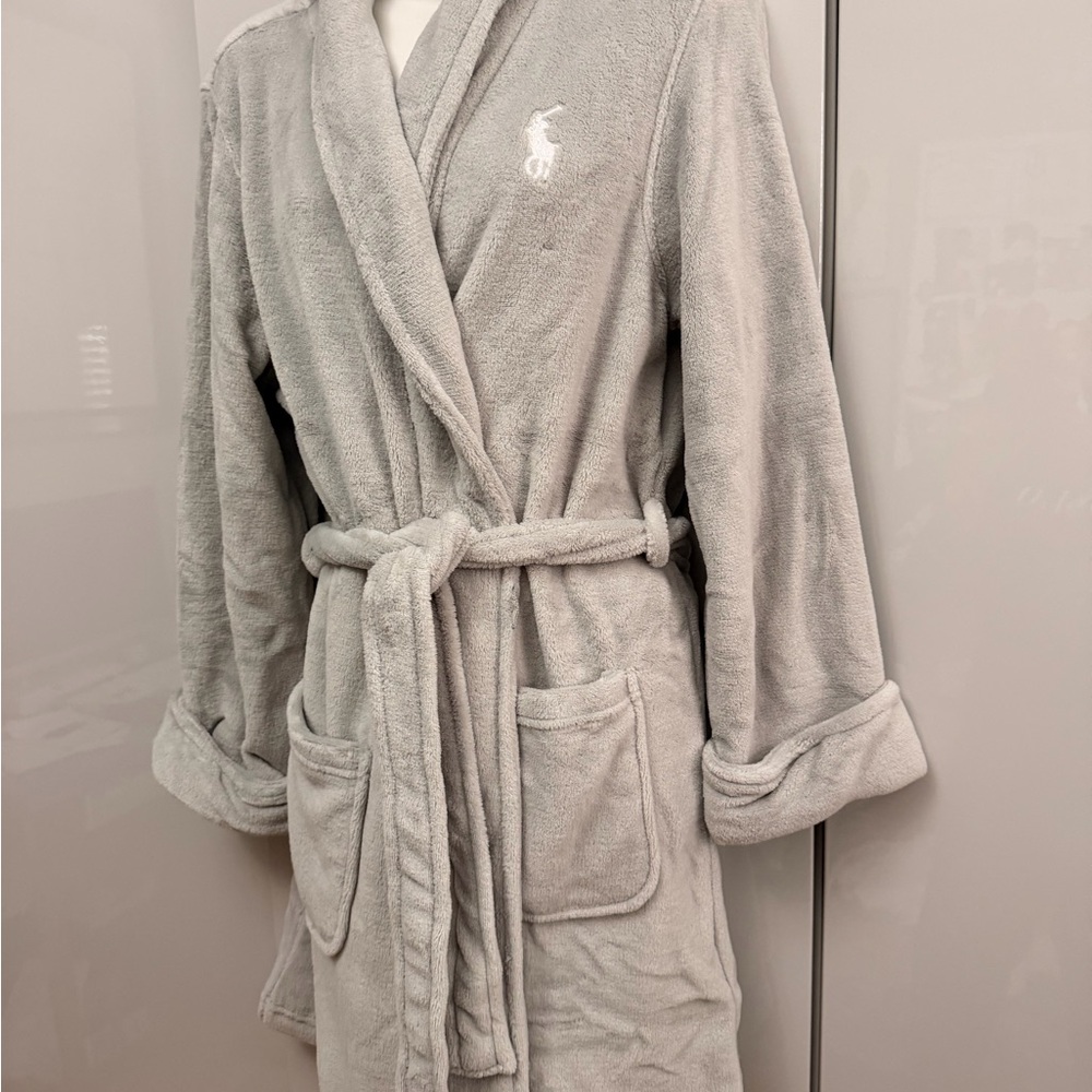 Ralph Lauren Polo Gray Plush Bathrobe with Logo